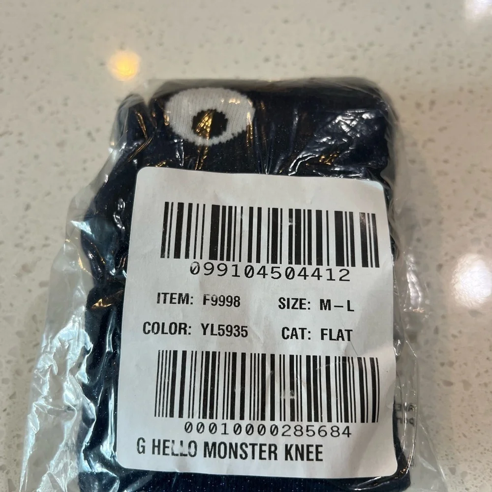 Crewcuts J Crew Girls Blue Sparkle HELLO Monster Tights Size M/L  NEW Halloween